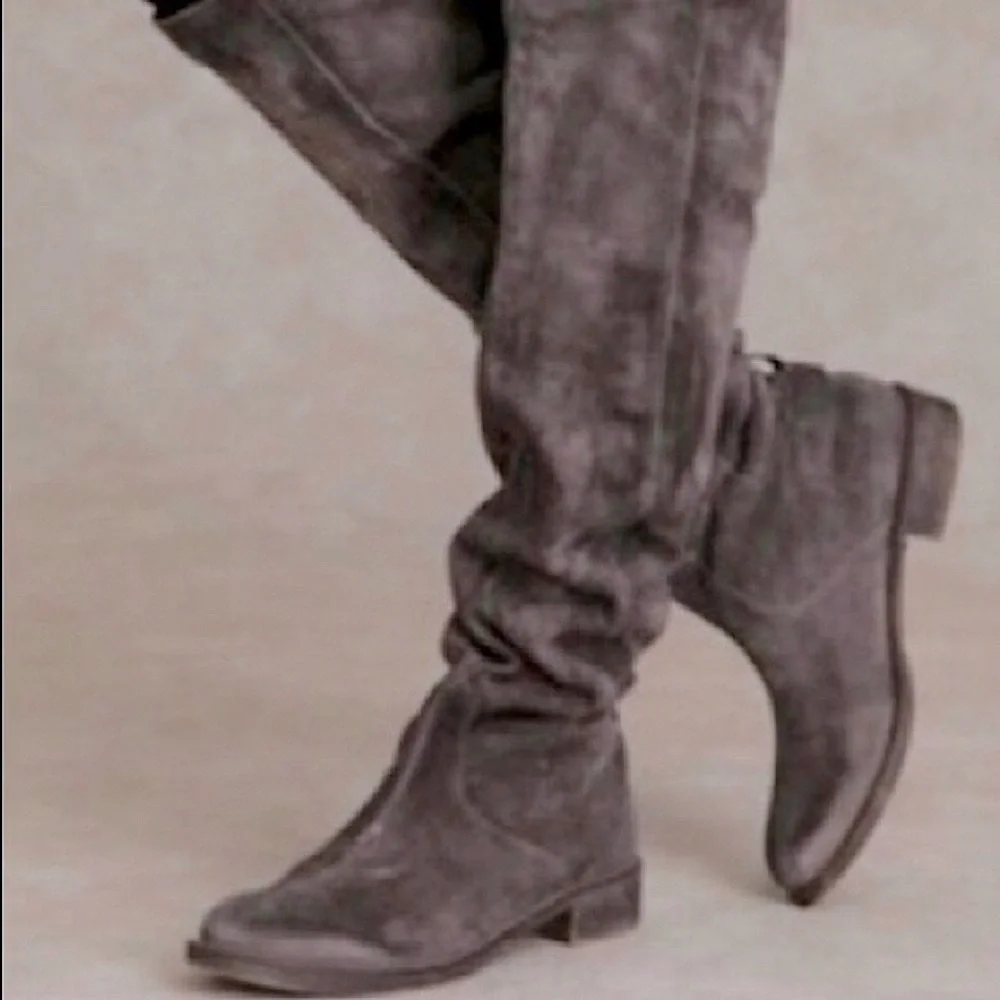 BOUTIQUE 9 Boot ANTHROPOLOGIE NICHOLA Boho Suede Leather Gray Brown Black Size 8